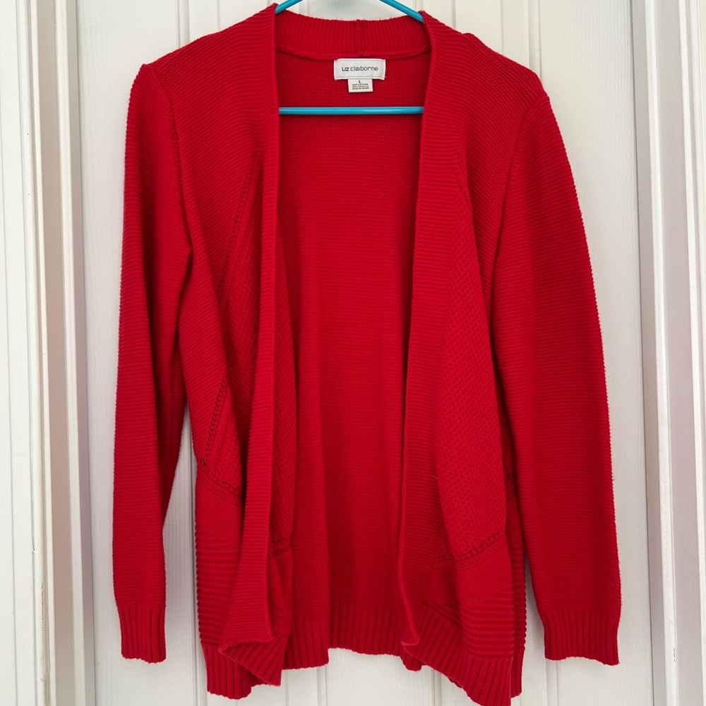 Red cardigan. Liz Claiborne. Long sleeve.
